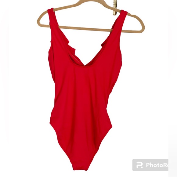 Lauren Ralph Lauren Ruffle One Piece Red Swimsuit Size 8 - Picture 4 of 6